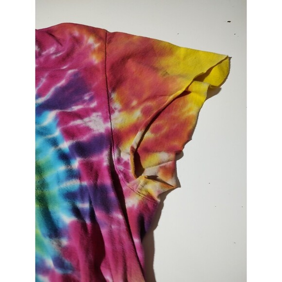 Tye Dye Tshirt bright Multi Color fringed tee shirt, hippie, Med Buzz Custom - Picture 2 of 4